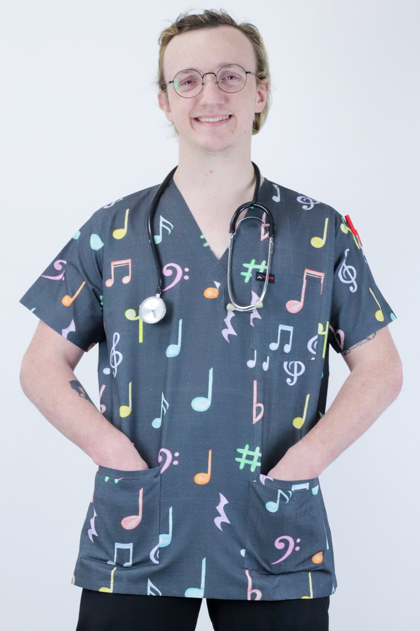 Musical Note Printed Friday Fun Patterened Scrub Top Australia Nurses