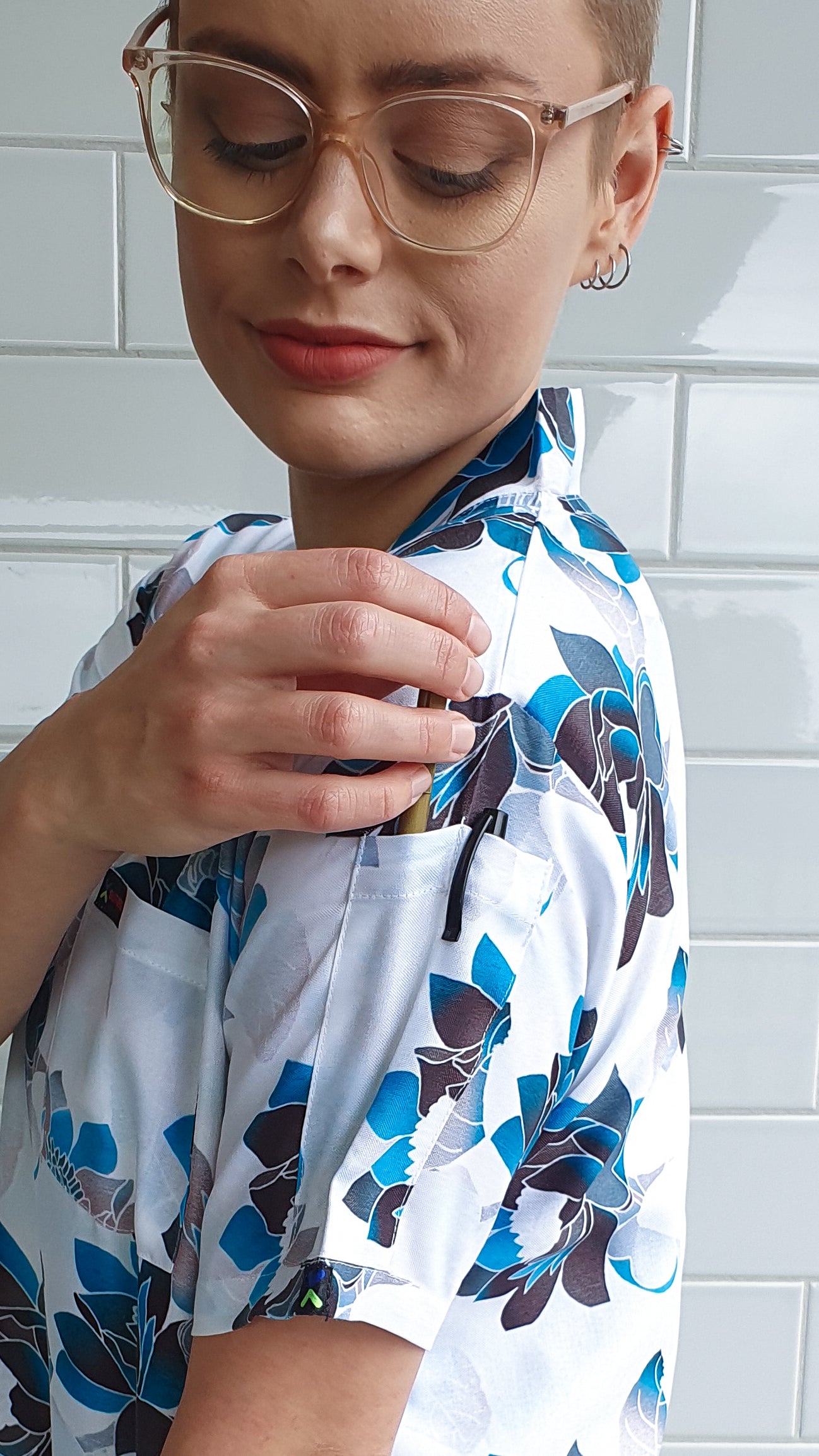 Flower Abstract Printed Womens Cheap Scrub Top Australia