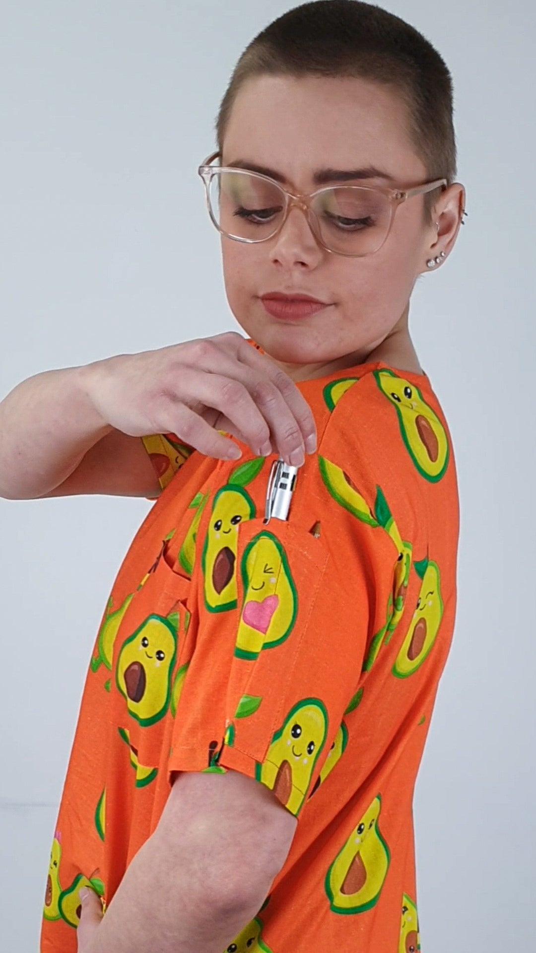 Avocado Printed Womens Cotton Scrub Top Nurses Medical Australia