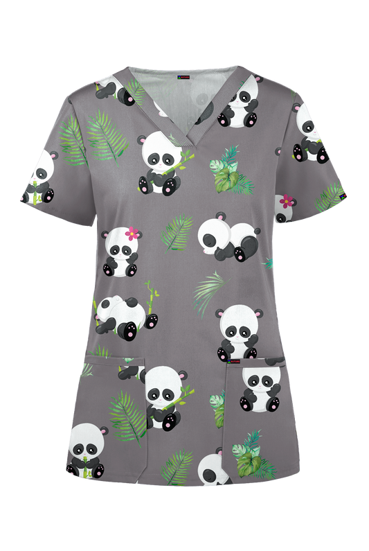 Cute Panda  Printed Fun Scrub Top Australia Nurses