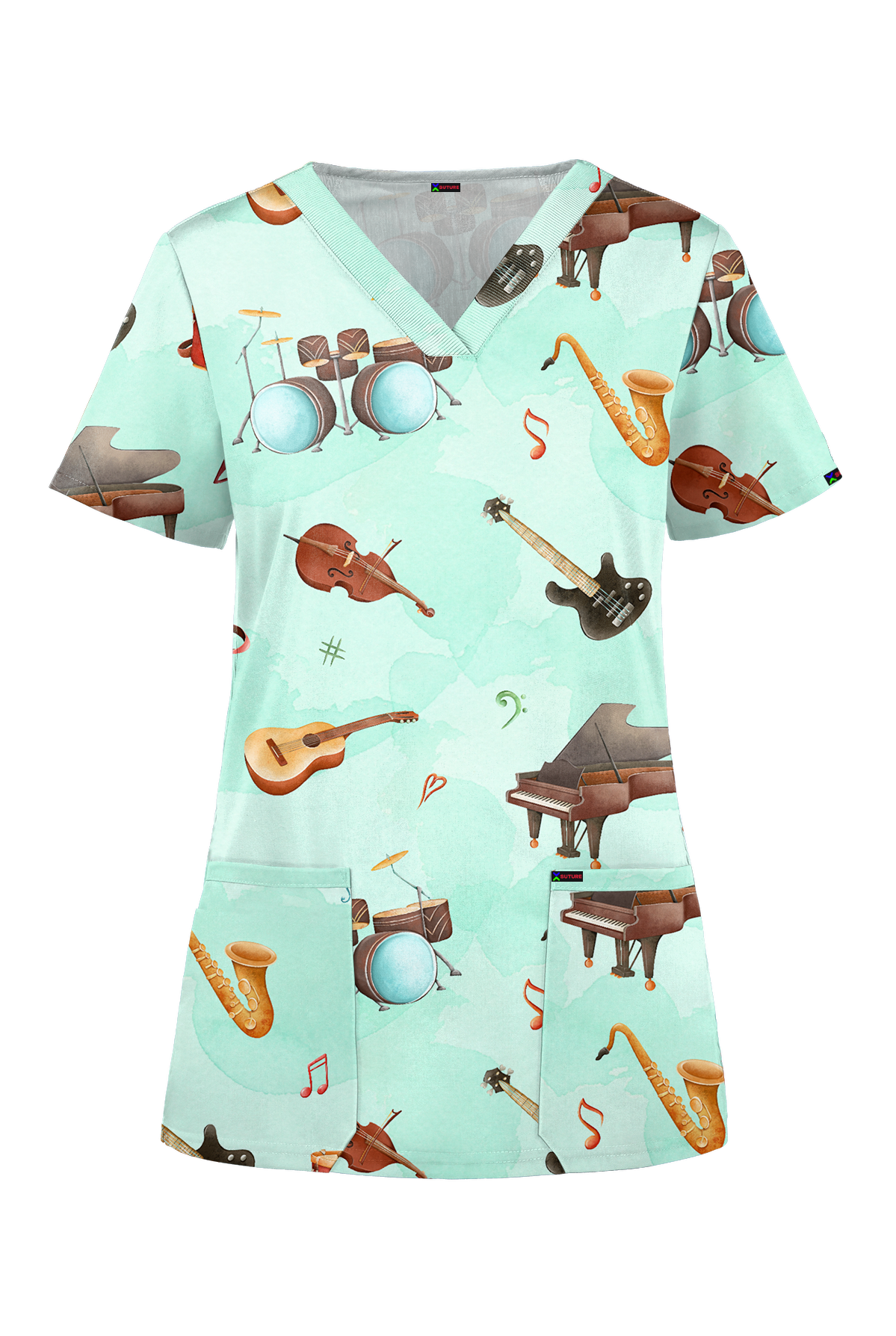 Musical Instruments Printed Fun Scrub Top Australia Nurses