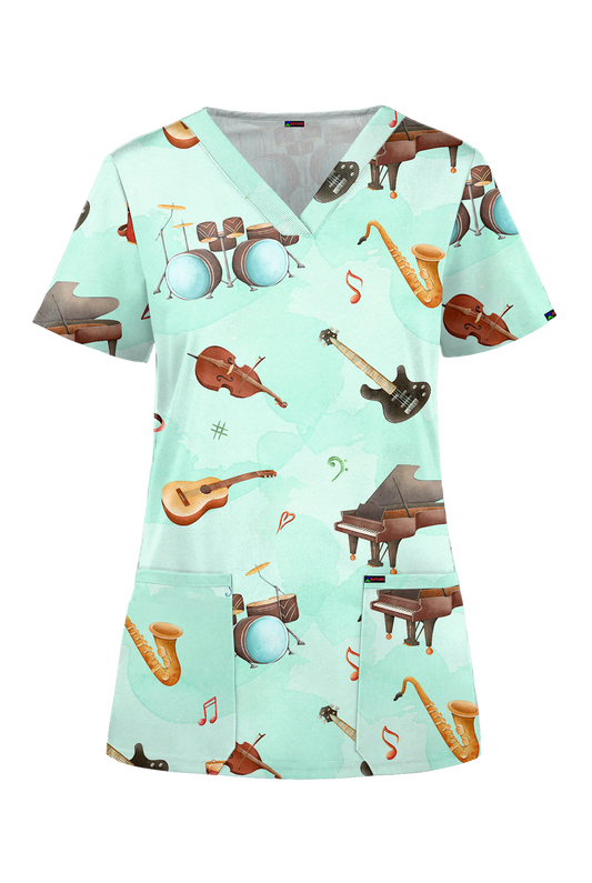 Musical Instruments Printed Fun Scrub Top Australia Nurses