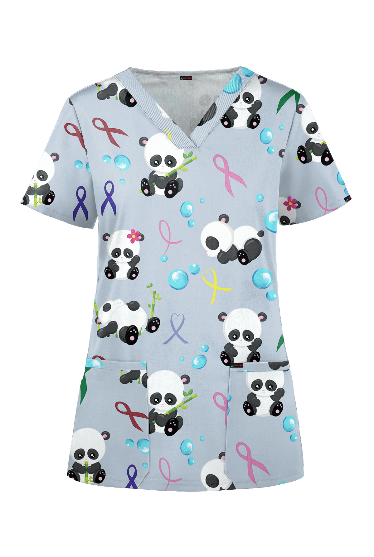 Panda Cancer Care  Printed Fun Scrub Top Australia Nurses