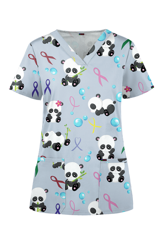 Panda Cancer Care  Printed Fun Scrub Top Australia Nurses