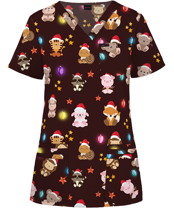 Animal christmas scrubs top