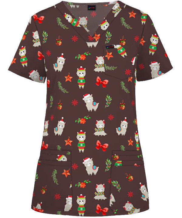 Llama Alpaca Printed Cute Fun Christmas Scrub Top Australia