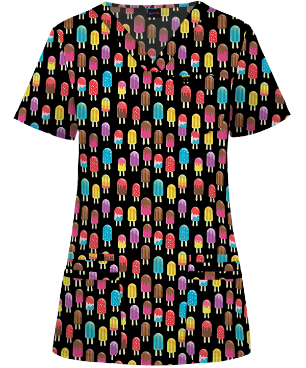 Black Icy ice Pole Funky Printed Scrub Top Australia For Nurses