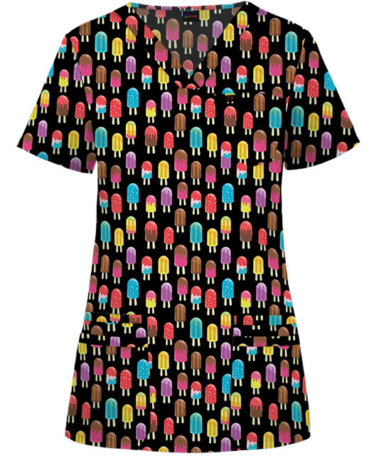 Black Icy ice Pole Funky Printed Scrub Top Australia For Nurses